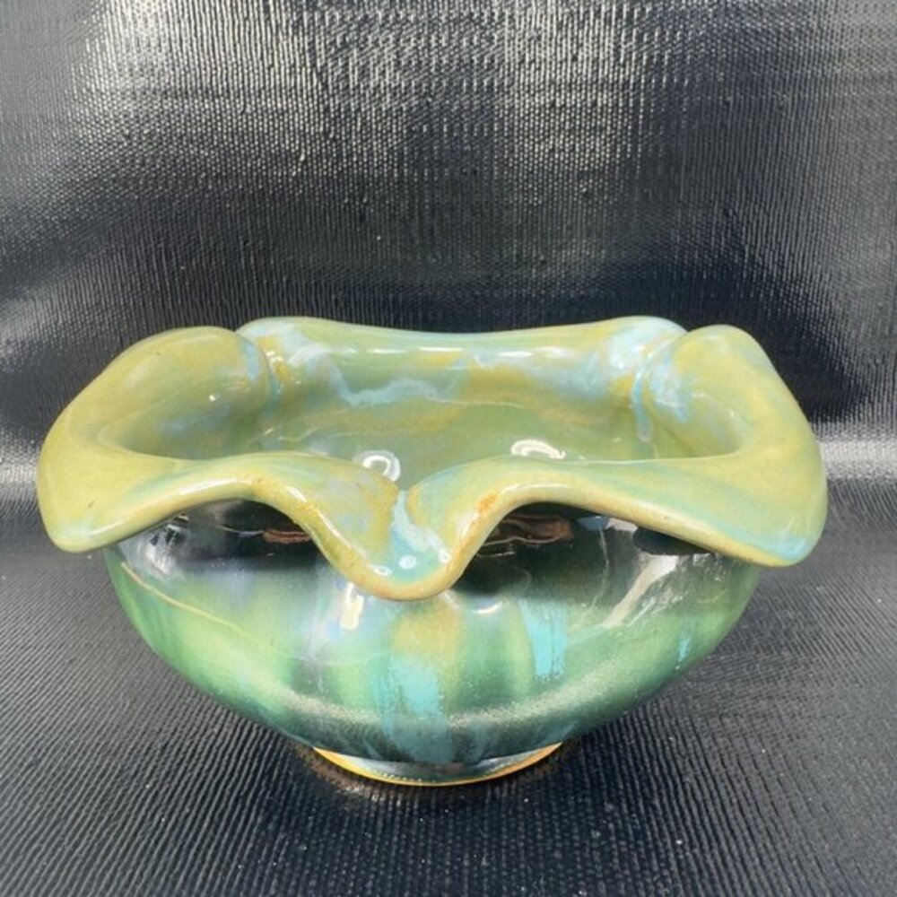 Hand Made Pottery Bowl Dish Signed Kim‎ Anderson Folded Edges Vintage Stoneware